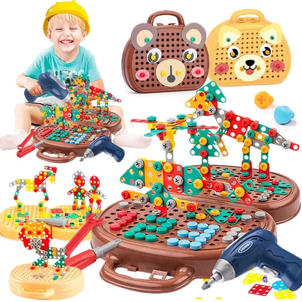 Set de construction et de perçage Montessori pour enfants | Jeu créatif 2D & 3D | Jouet éducatif pour développer les compétences STEM