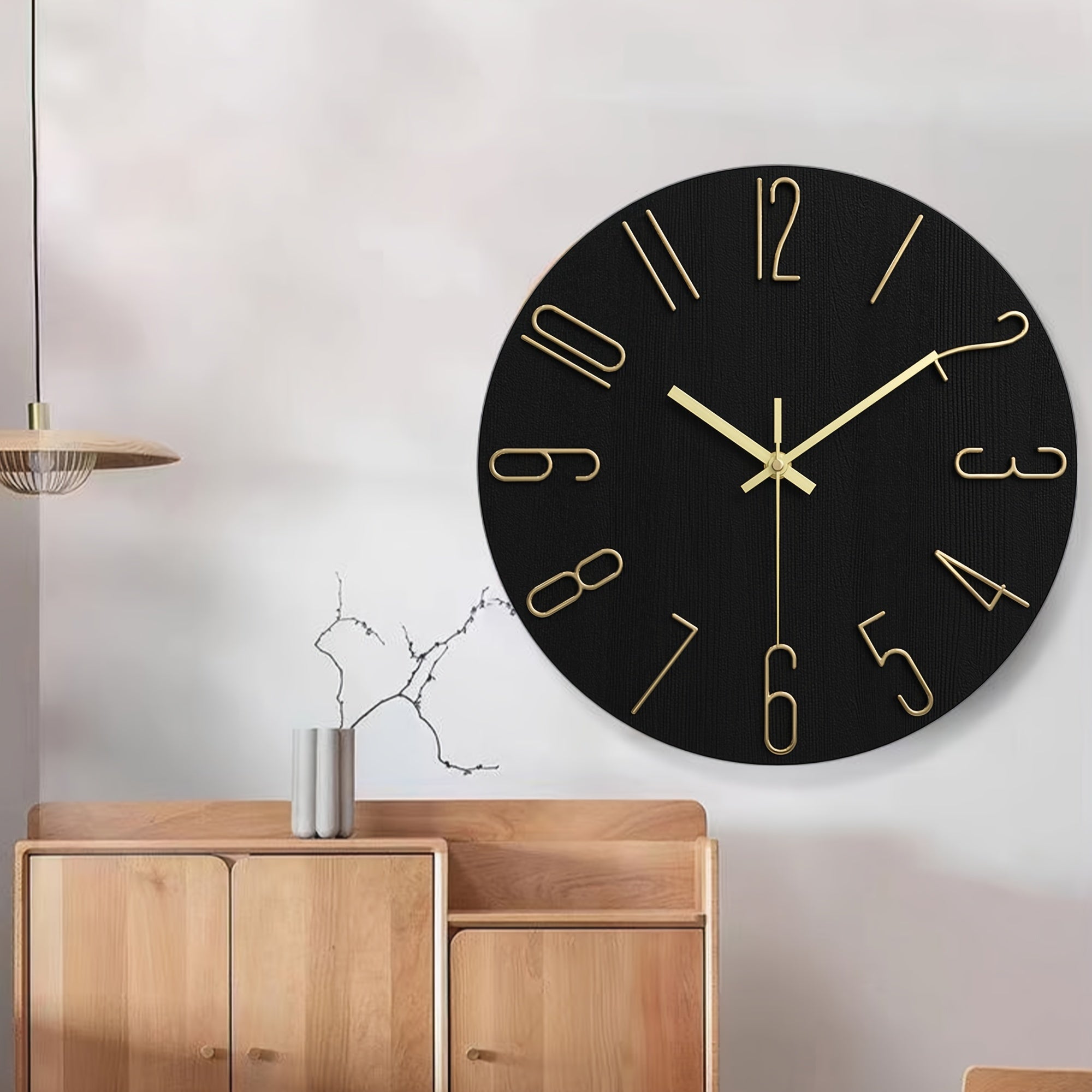 LUMINAIR - Horloge Murale Ronde Moderne Minimaliste Design Sans Bord Noir & Or