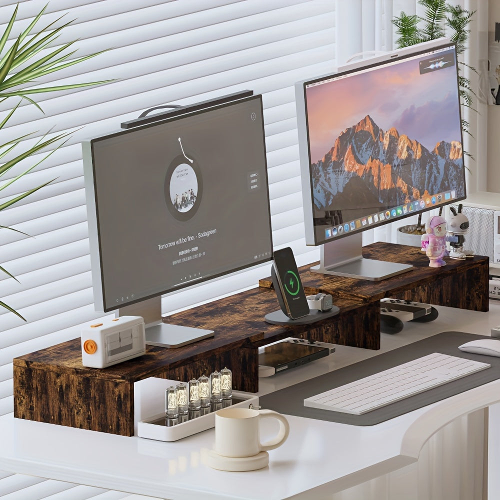 DUALDESK - Support de Moniteur Double Réglable avec Organisateur d'Ordinateur Portable et d'Accessoires