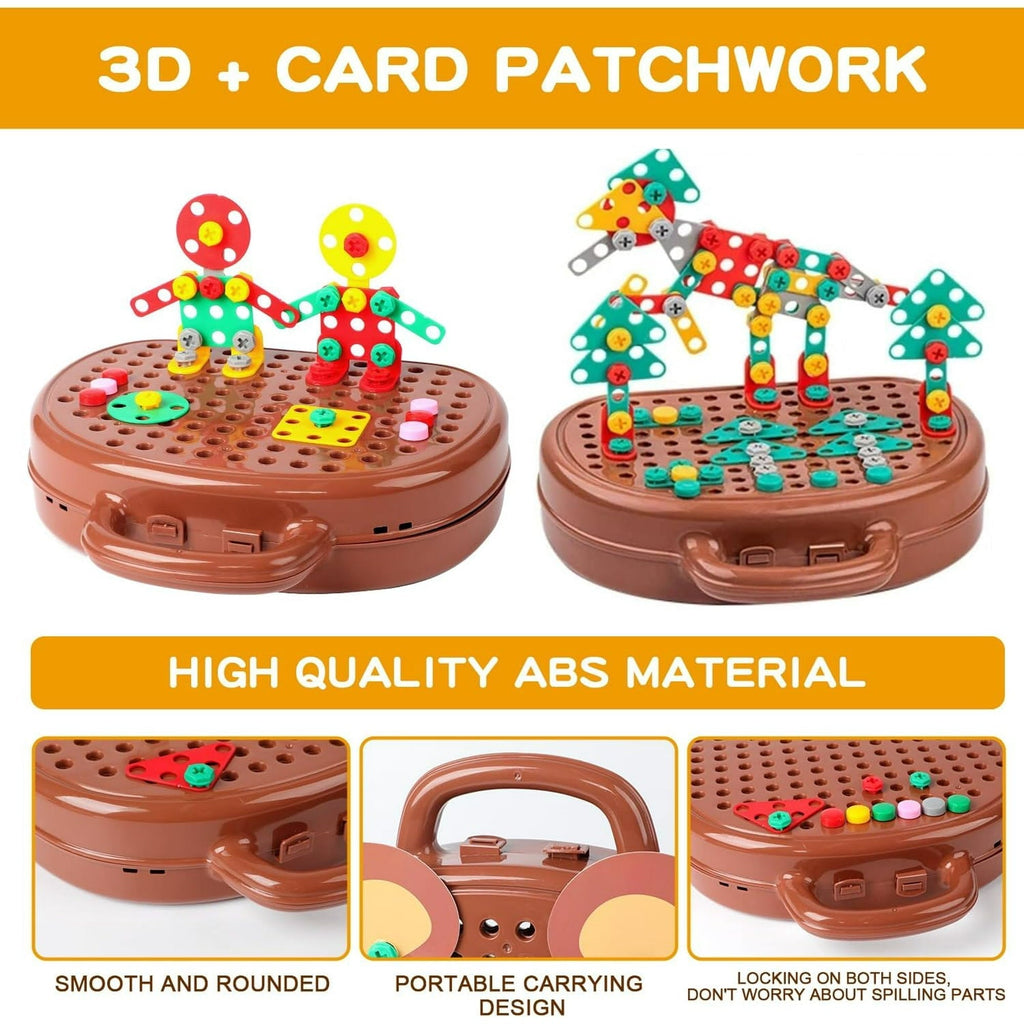 Set de construction et de perçage Montessori pour enfants | Jeu créatif 2D & 3D | Jouet éducatif pour développer les compétences STEM
