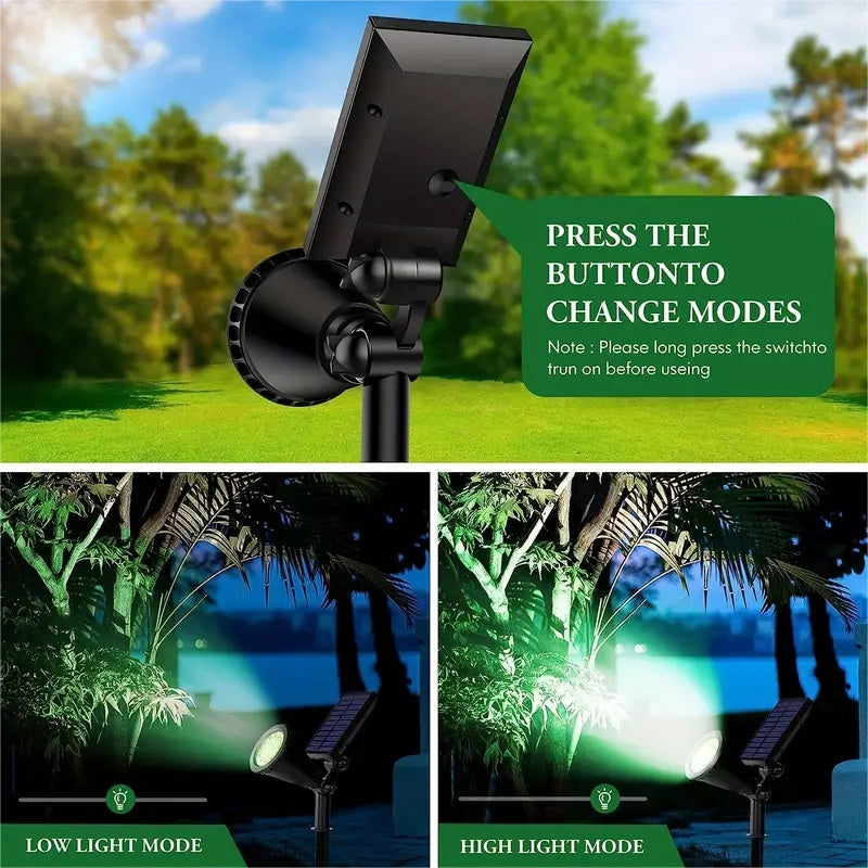 SOLARGLOW - Lampes de paysage solaires extérieures 2-Pack, projecteurs LED avec 3 niveaux de gradation et étanchéité IP44
