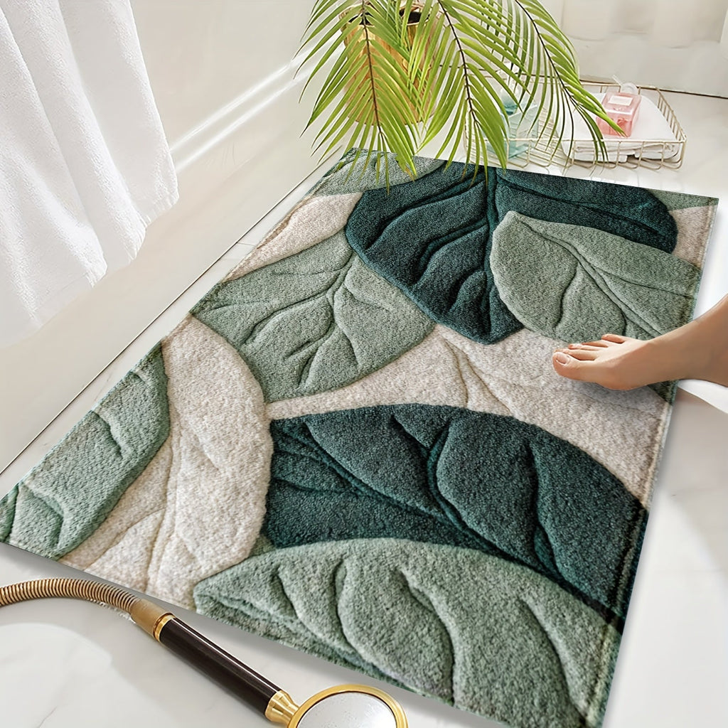 Tapis de Bain Feuilles – Absorbant, Doux et Confortable pour la Salle de Bain