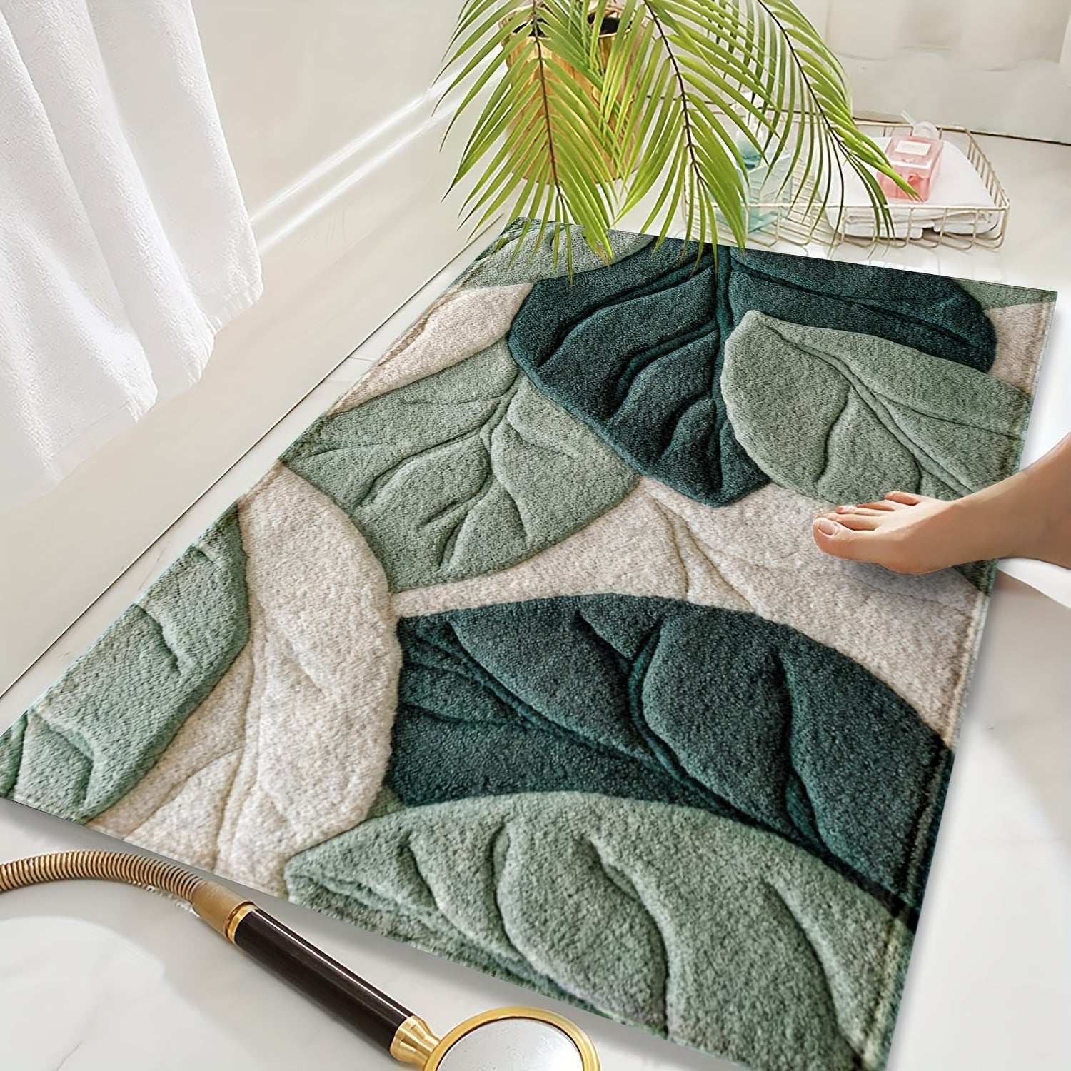 Tapis de Bain Feuilles – Absorbant, Doux et Confortable pour la Salle de Bain