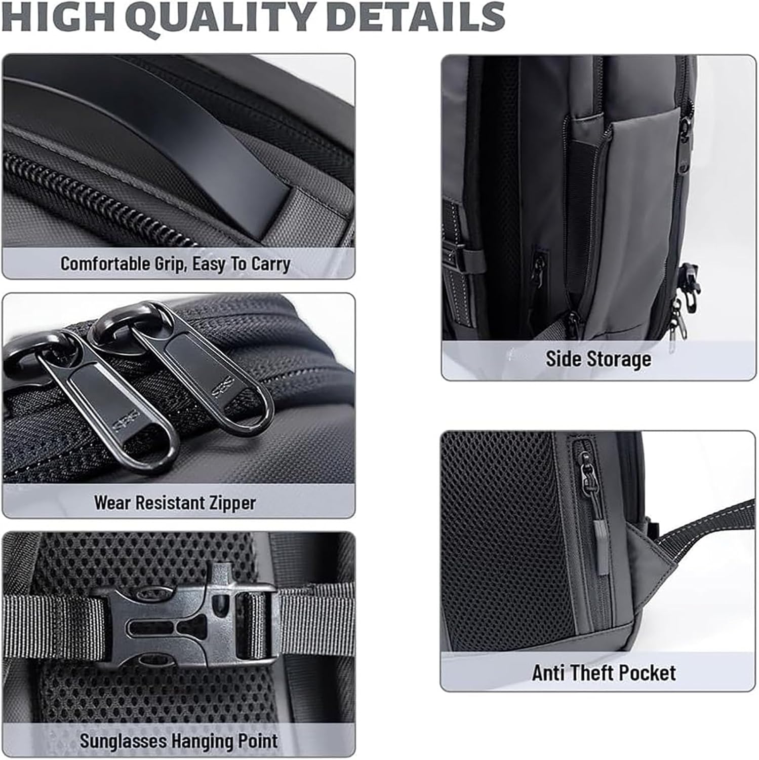Sac à dos de voyage extensible avec fonction de compression, sécurité anti-vol et compartiment humide