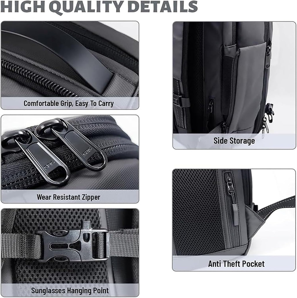 Sac à dos de voyage extensible avec fonction de compression, sécurité anti-vol et compartiment humide