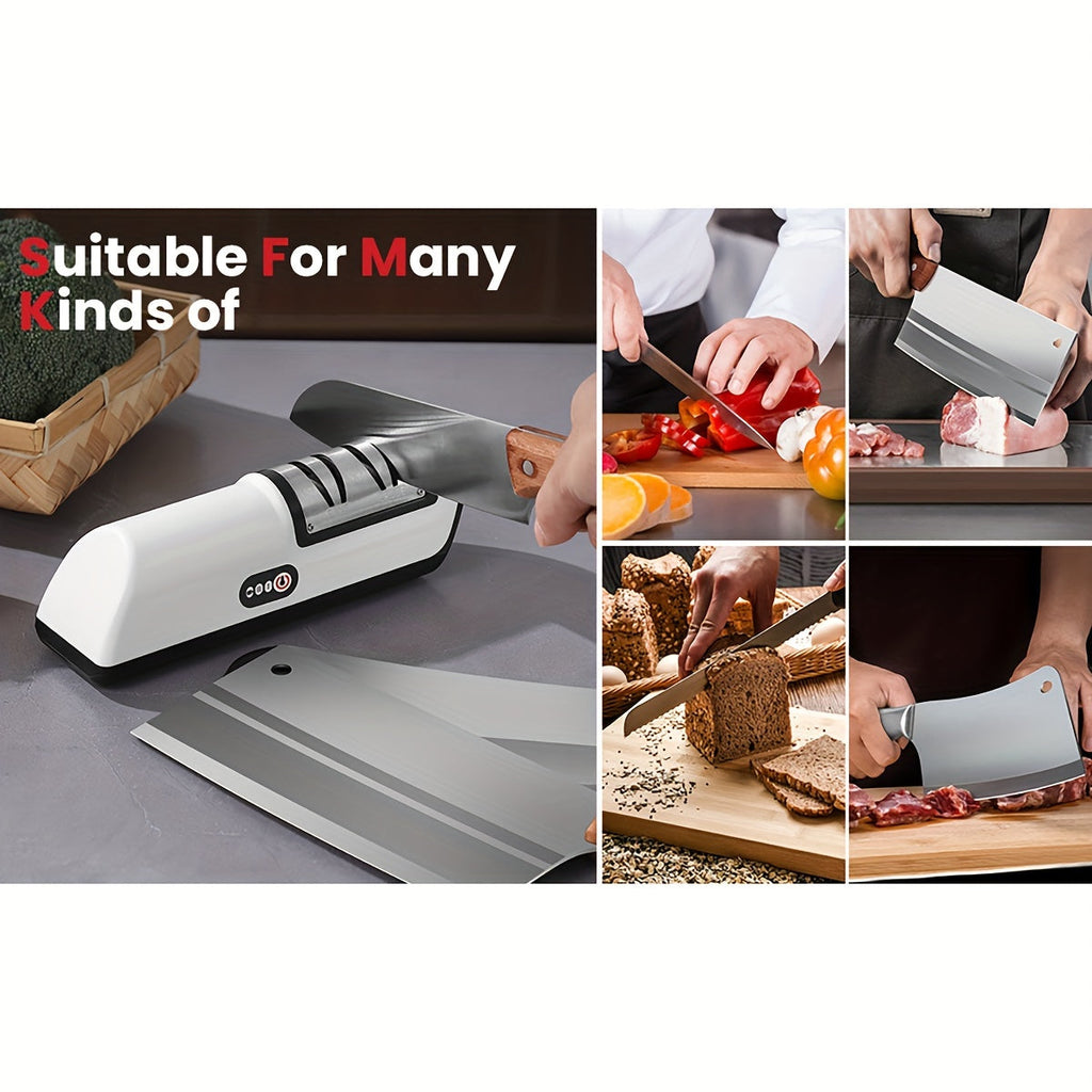 Skanto | Aiguiseur de couteaux électrique – Aiguiseur de couteaux multifonctionnel pour la maison, chargement USB entièrement automatique avec 2 réglages de vitesse pour une utilisation en cuisine