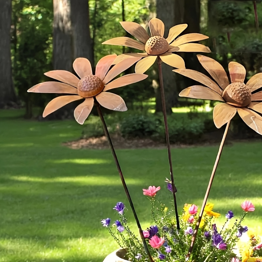 Tuteur de jardin en métal Fleur de camomille Sculpture 65 cm