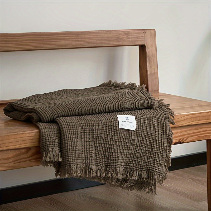 OLIVEBREEZE – Couverture légère en gaze de coton à 4 couches avec franges élégantes