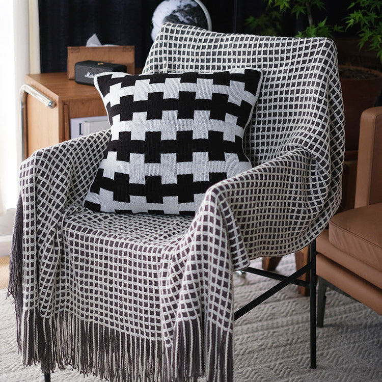 Couverture en tricot à motif en gros mailles, plaid décoratif