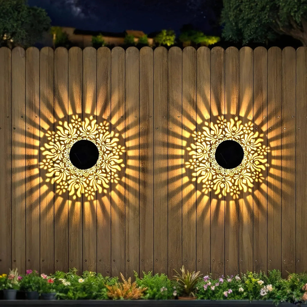 Set de lampes murales Solviora à énergie solaire avec 2 pièces | Design en fer avec motifs de pivoine | 28 cm de hauteur