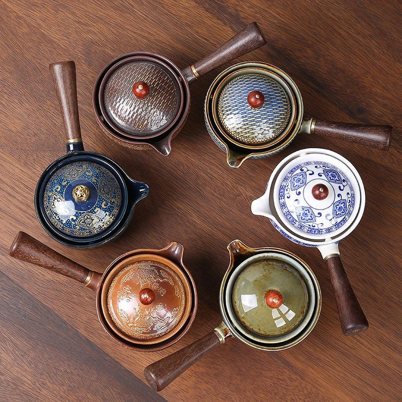 Ensemble de Théière Japonaise en Céramique Rotative avec Infuseur