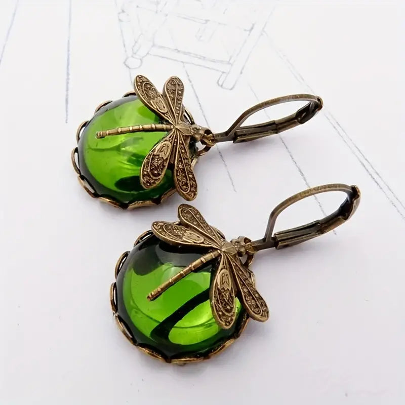 Boucles d'oreilles pendantes en pierre de lune libellule élégante