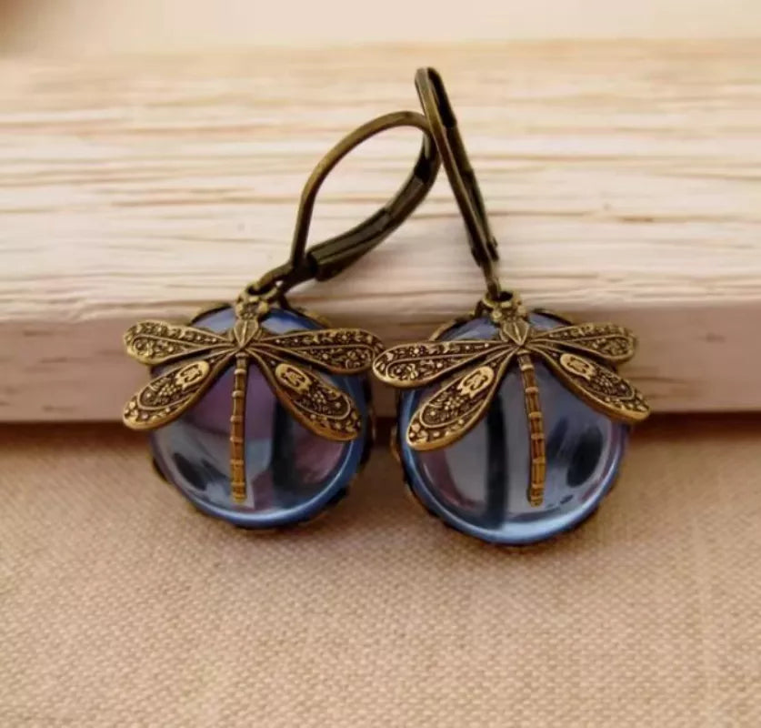Boucles d'oreilles pendantes en pierre de lune libellule élégante