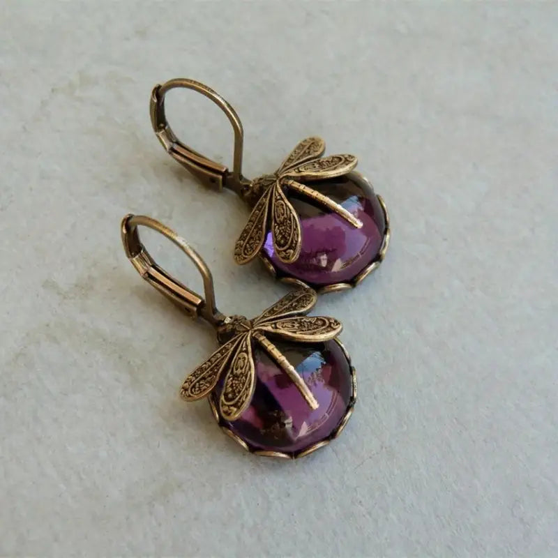 Boucles d'oreilles pendantes en pierre de lune libellule élégante
