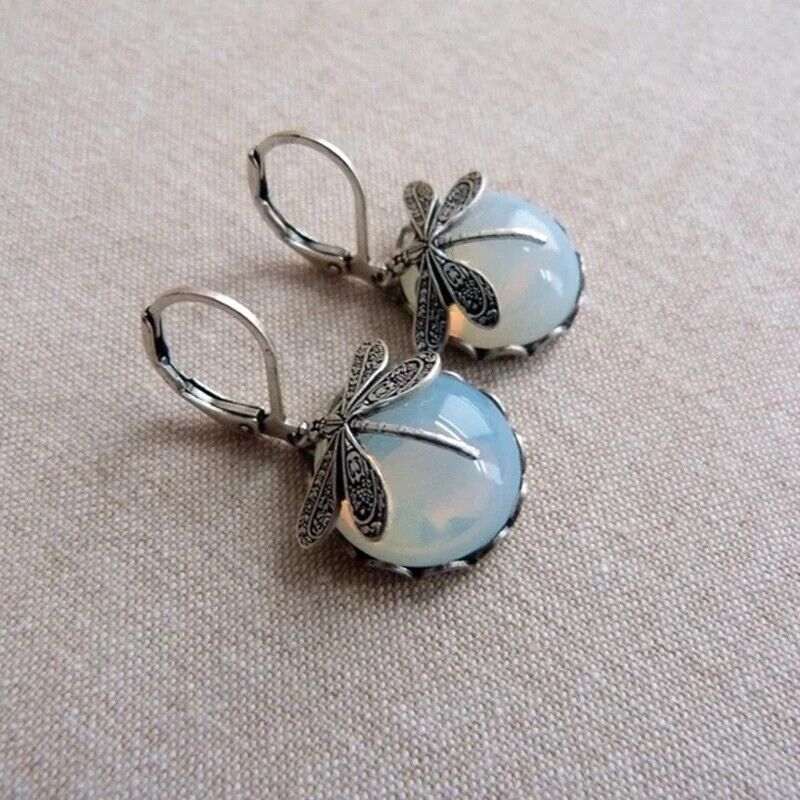 Boucles d'oreilles pendantes en pierre de lune libellule élégante