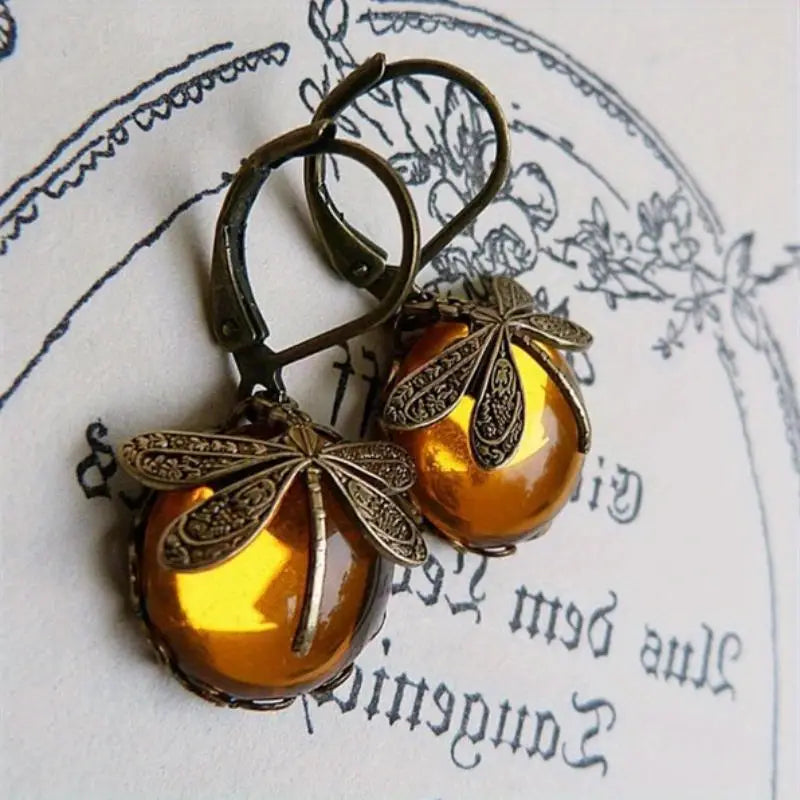 Boucles d'oreilles pendantes en pierre de lune libellule élégante