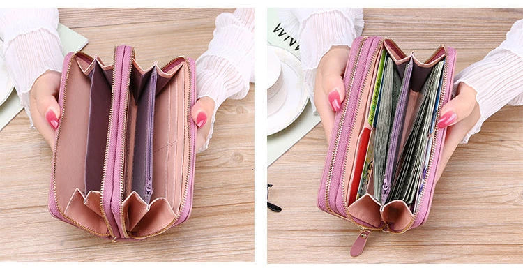 Pochette Élégante à Double Zip pour Femmes – Portefeuille Chic et Organisé