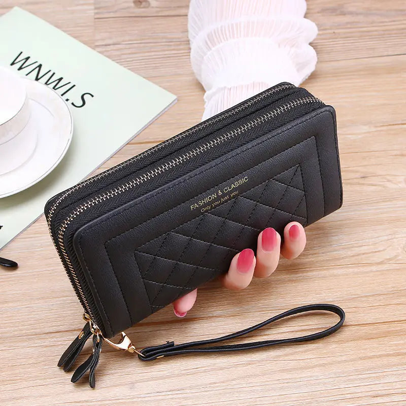 Pochette Élégante à Double Zip pour Femmes – Portefeuille Chic et Organisé