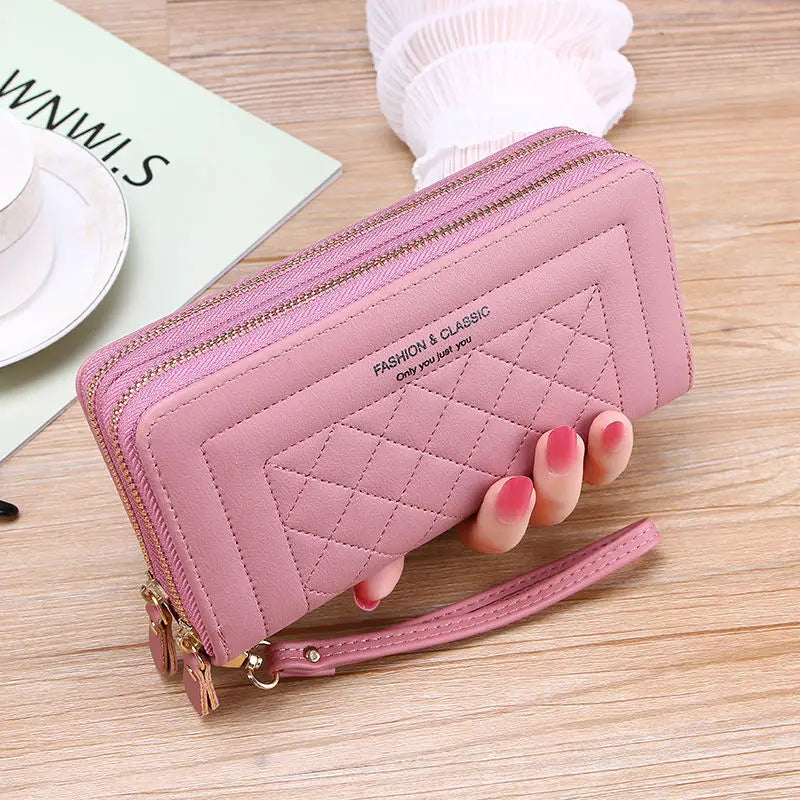 Pochette Élégante à Double Zip pour Femmes – Portefeuille Chic et Organisé