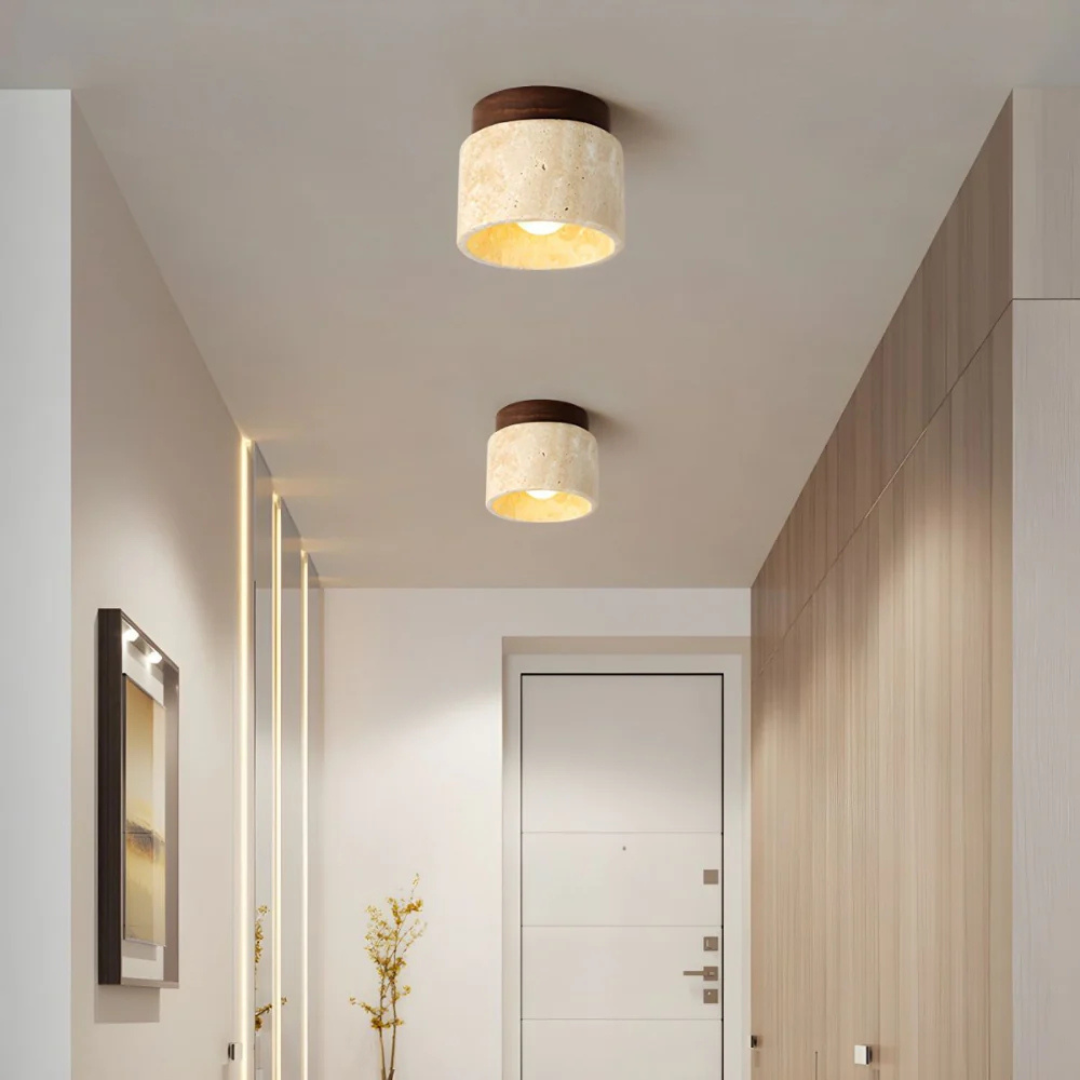 Radia | Lampe de Plafond Japonaise | Marbre & Bois | Design Moderne