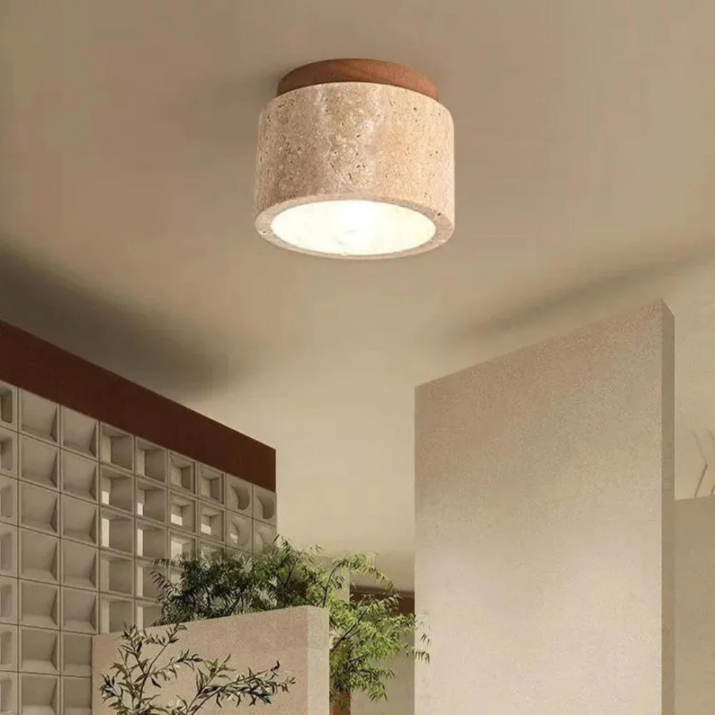 Radia | Lampe de Plafond Japonaise | Marbre & Bois | Design Moderne