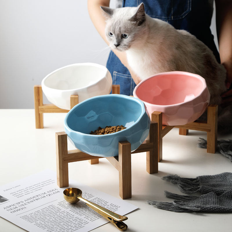 Bol Élevé Ergonomique pour Animaux de Compagnie avec Support en Bois Antidérapant