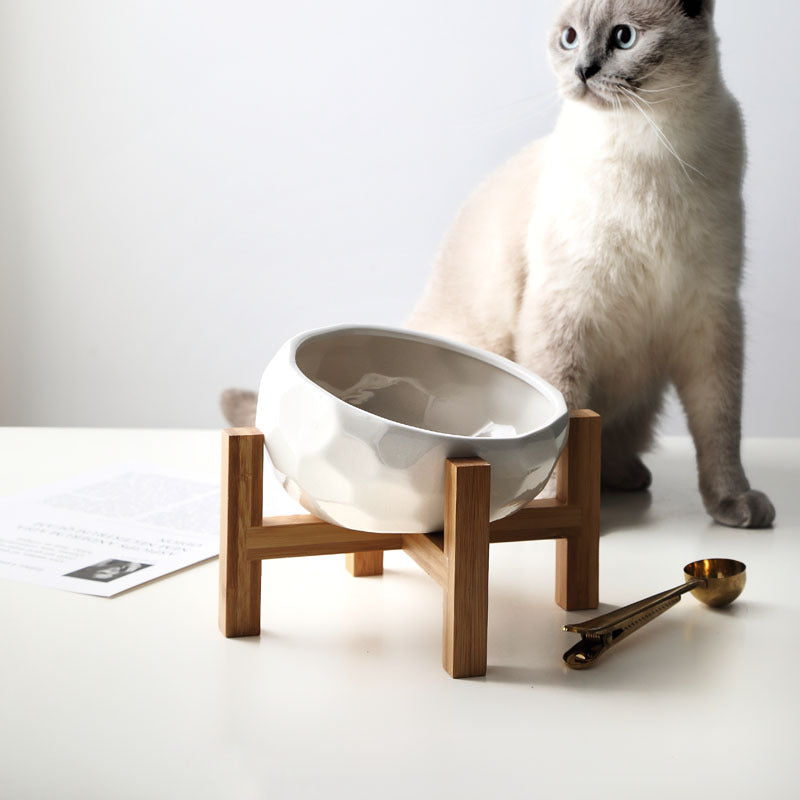 Bol Élevé Ergonomique pour Animaux de Compagnie avec Support en Bois Antidérapant