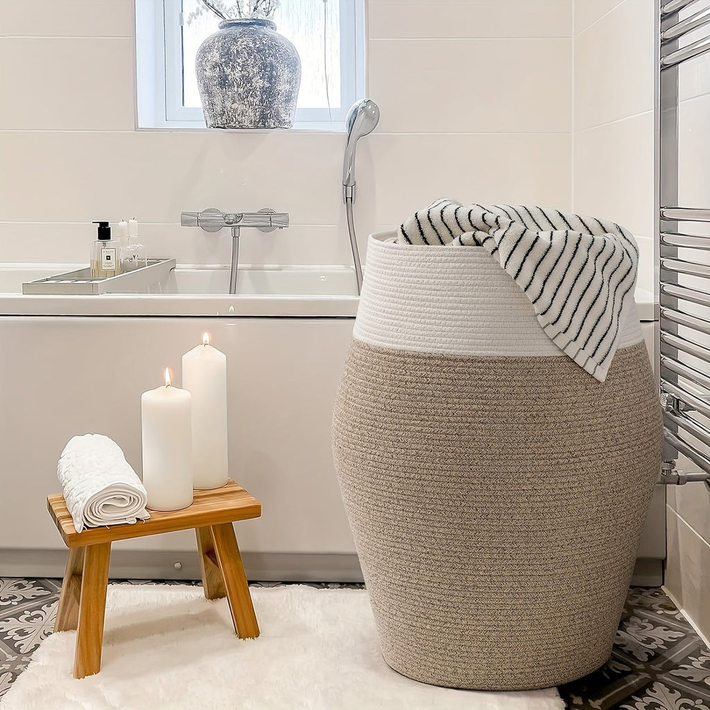 Grand Panier à Linge Tissé en Osier – Pratique et Élégant pour Toute Salle de Lavage