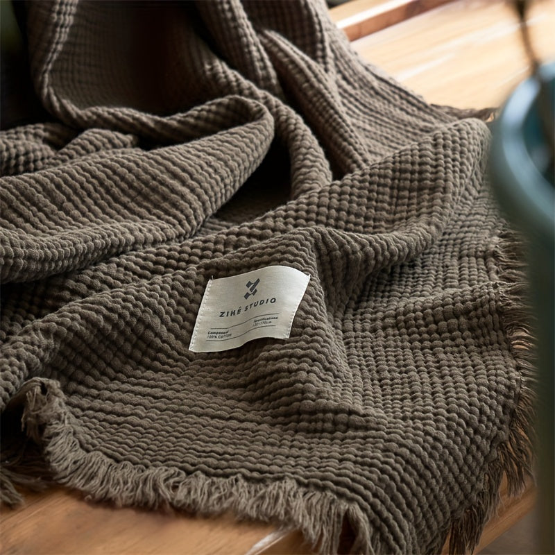 OLIVEBREEZE – Couverture légère en gaze de coton à 4 couches avec franges élégantes