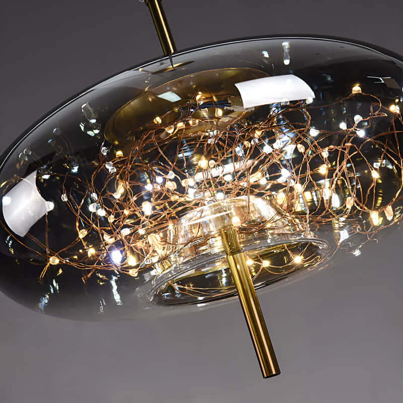 Suspension en Verre Marron avec Plusieurs Lumières