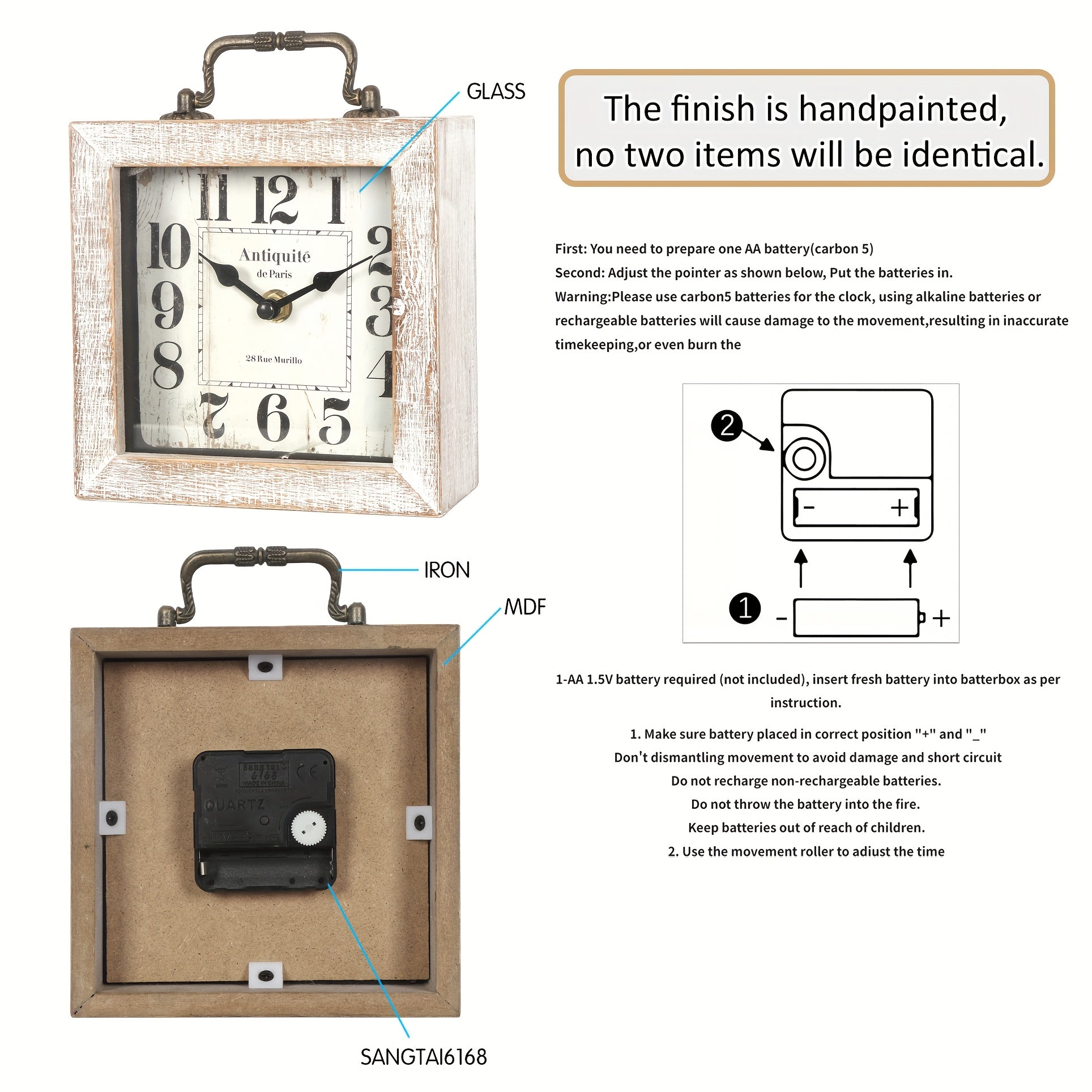 CABINCO - Horloge en Bois Rustique avec Couvercle en Verre pour Décoration Intérieure