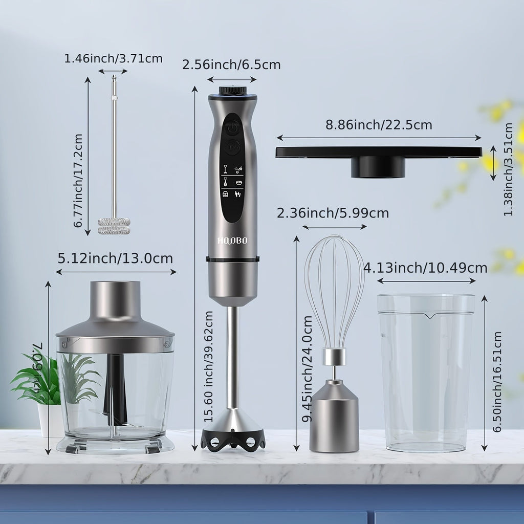Skanto | Mixeur à main 1000W – Portable, Puissant, Résistant aux rayures, Vitesse variable et Mode Turbo, Silencieux, Comprend un verre doseur, un hachoir, un fouet, un mousseur à lait