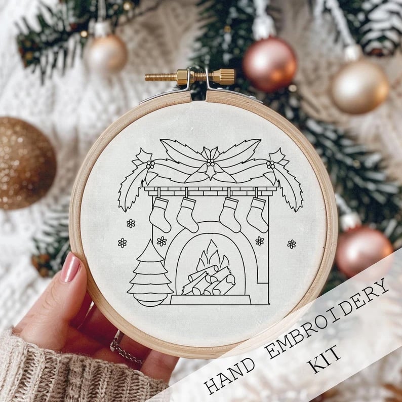Ensemble de broderie de Noël DIY | Kit complet pour décoration faite maison | 20 cm