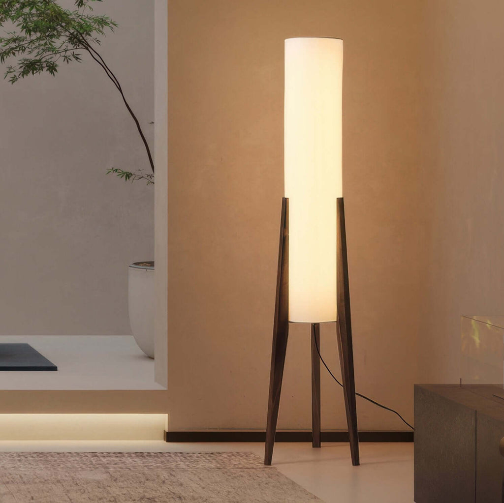 Lampe sur Pied en Bois Massif avec Abat-jour en Tissu