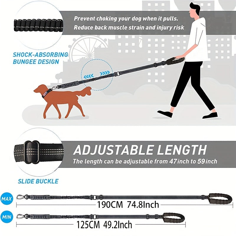Laisse à Bungee Réglable pour Chiens – Amortissante et Réfléchissante pour Grands Chiens