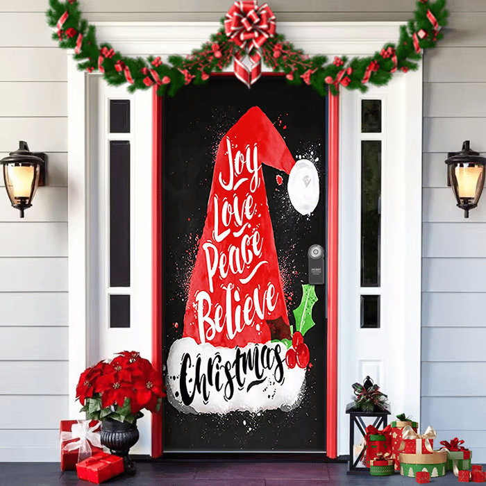 Décoration de porte de Noël avec le Père Noël | Couverture de porte en tissu | Montage rapide & réutilisable