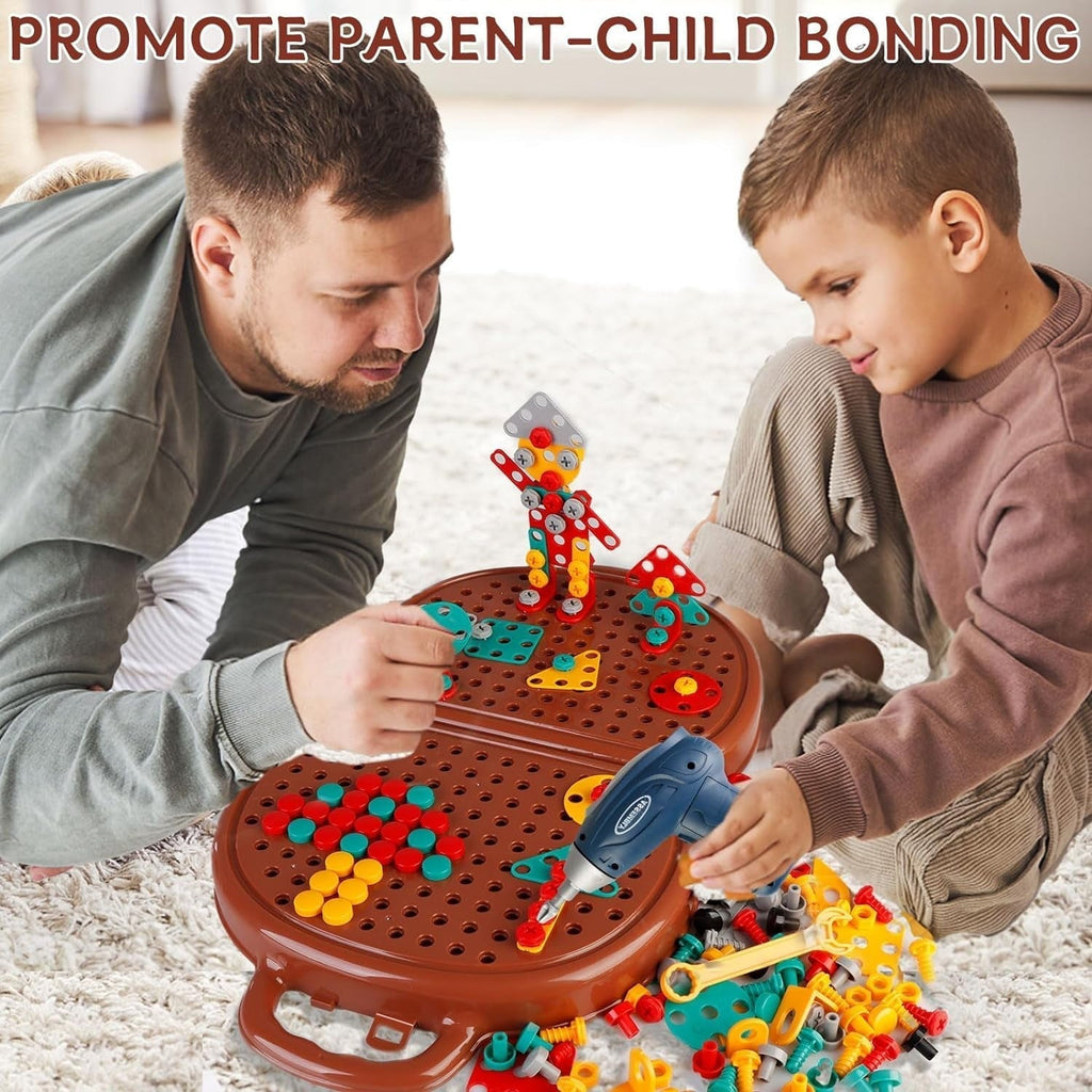 Set de construction et de perçage Montessori pour enfants | Jeu créatif 2D & 3D | Jouet éducatif pour développer les compétences STEM