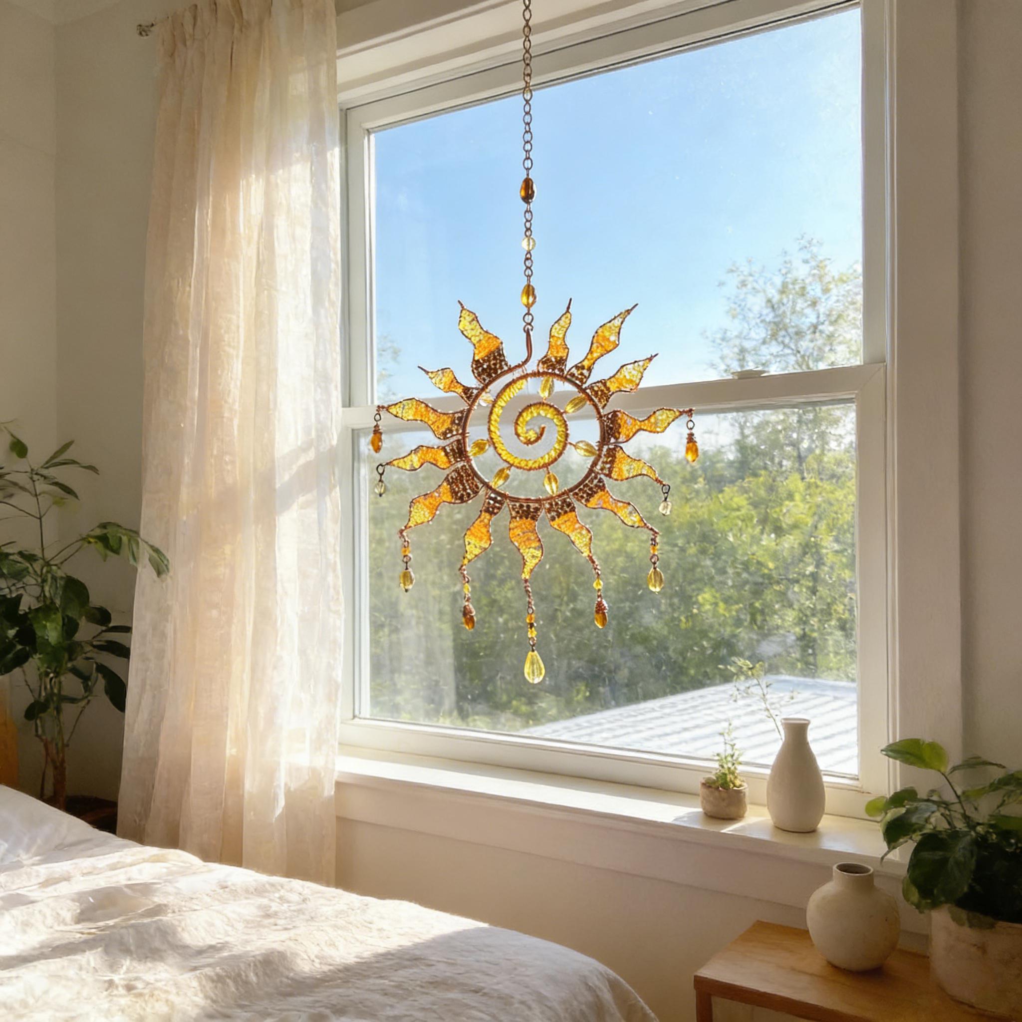 Capteur de lumière en cristal fait main en fil de cuivre