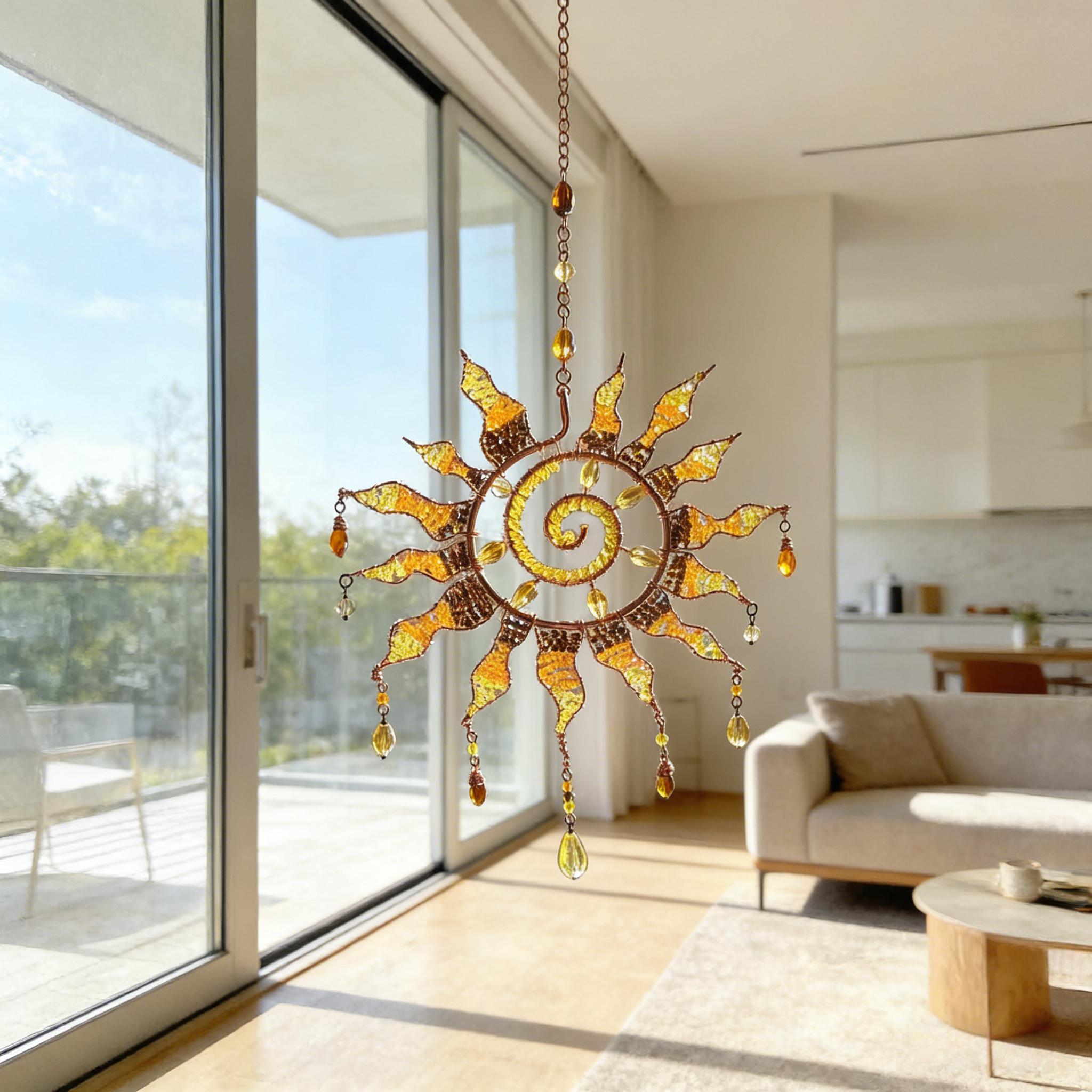 Capteur de lumière en cristal fait main en fil de cuivre