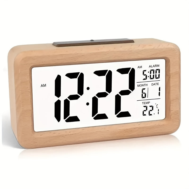 Réveil Numérique en Bois – Affichage LED avec Température et Date