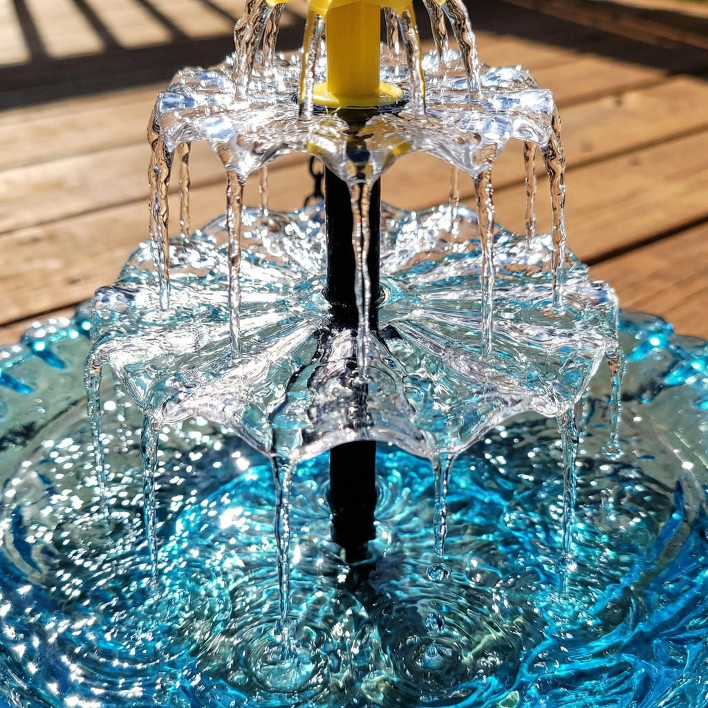 AquaBloom™ | Fontaine suspendue solaire – Abreuvoir pour oiseaux avec jeu d'eau à 2 niveaux