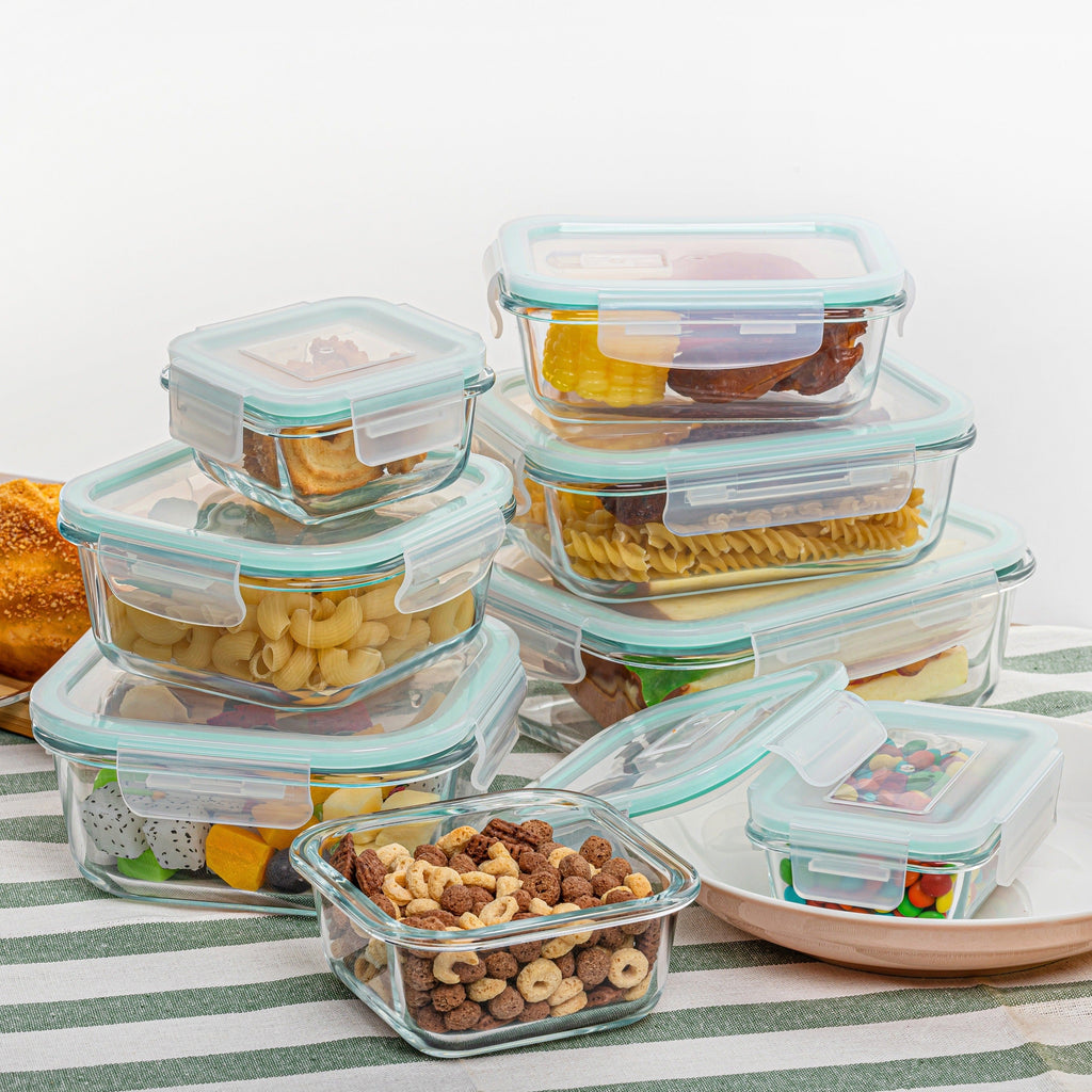 Pack de 8 Contenants Alimentaires en Verre – Boîtes Bento hermétiques pour Meal Prep avec Couvercles étanches, Résistantes au Micro-ondes, Four, Congélateur et Lave-vaisselle, Sans BPA