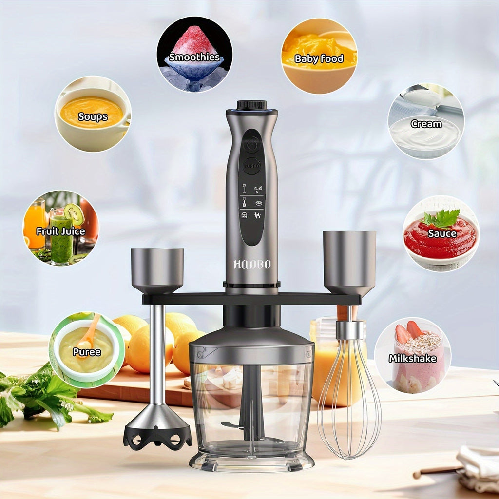 Skanto | Mixeur à main 1000W – Portable, Puissant, Résistant aux rayures, Vitesse variable et Mode Turbo, Silencieux, Comprend un verre doseur, un hachoir, un fouet, un mousseur à lait