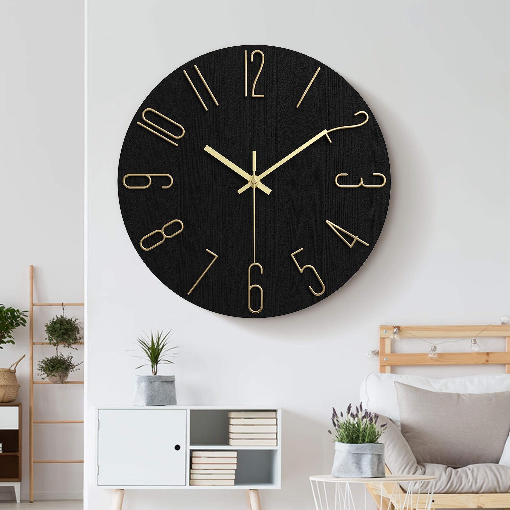 LUMINAIR - Horloge Murale Ronde Moderne Minimaliste Design Sans Bord Noir & Or