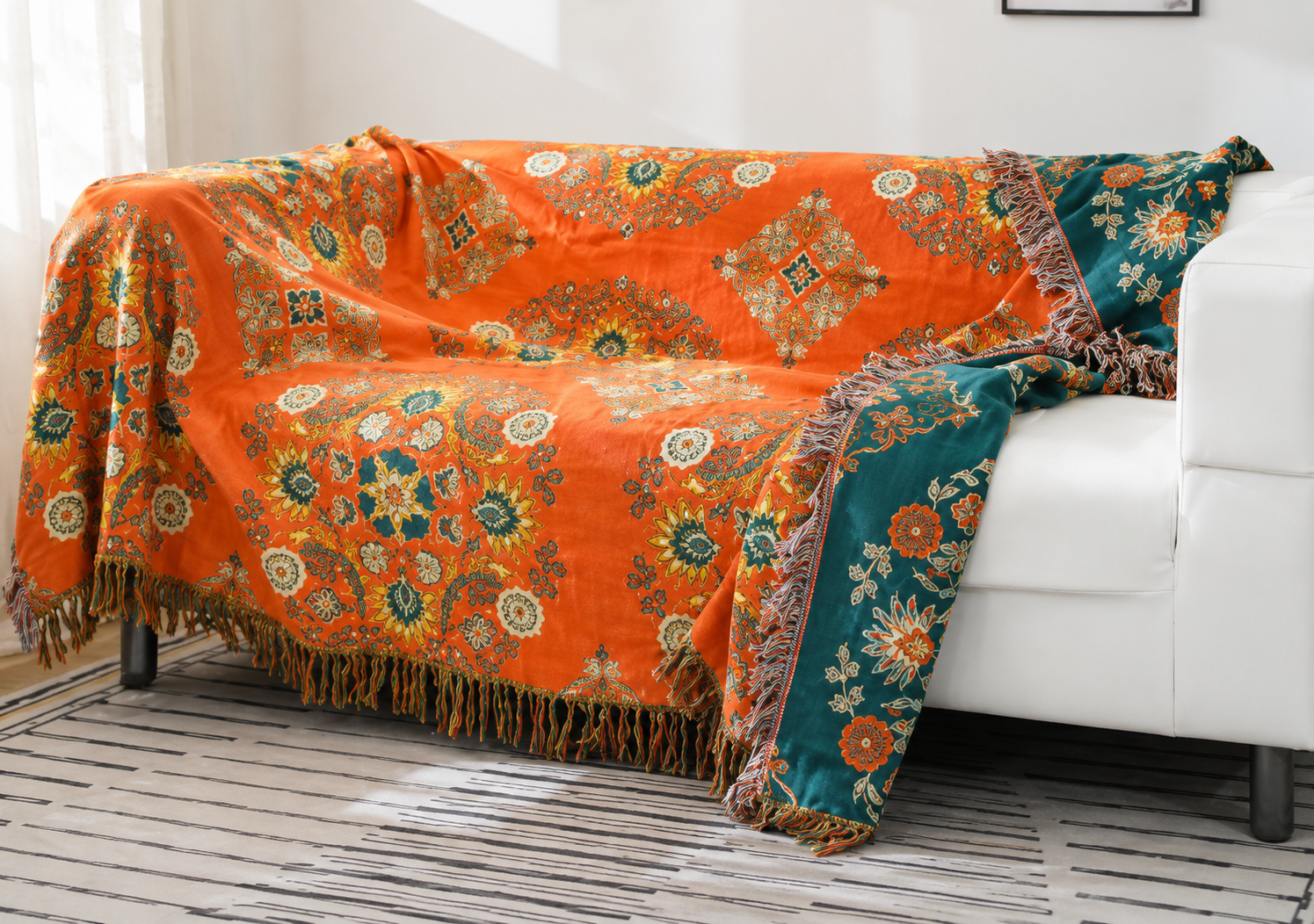 Couverture Vintage Boho avec Motif Floral