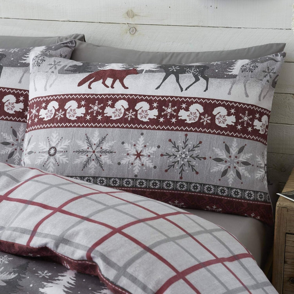 Ensemble de literie de Noël nordique – Housse de couette réversible en bordeaux/gris