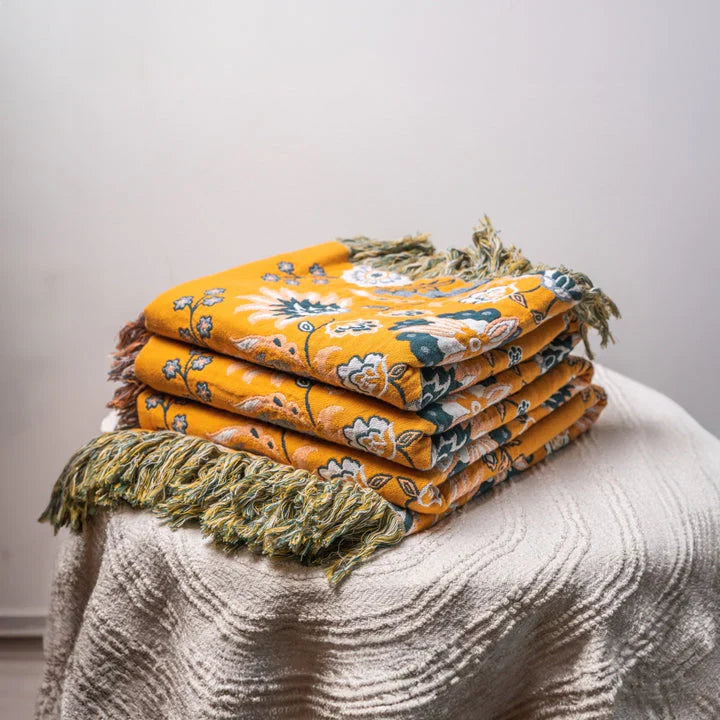 Couverture Vintage Boho avec Motif Floral