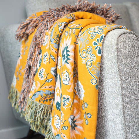 Couverture Vintage Boho avec Motif Floral