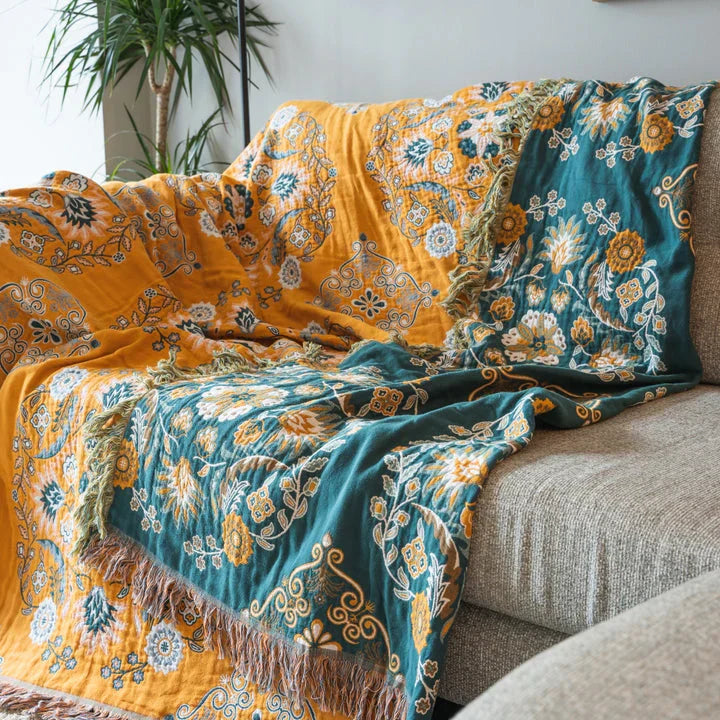 Couverture Vintage Boho avec Motif Floral