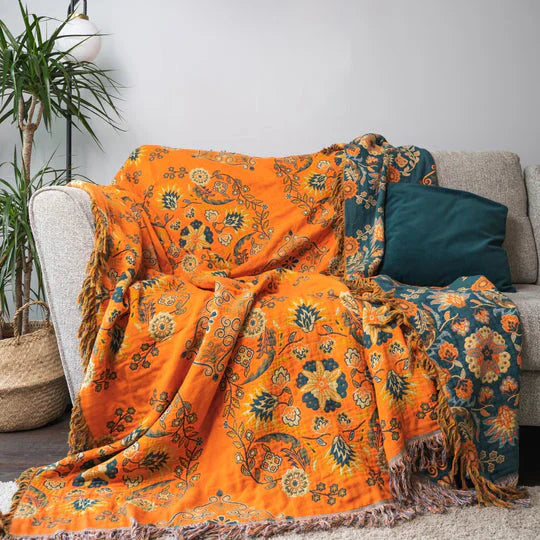 Couverture Vintage Boho avec Motif Floral
